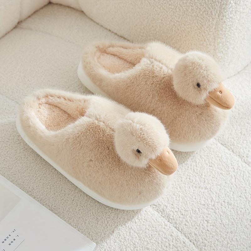 Hearthside Hug, Cozy Cartoon Duck Plush Slippers for Couples - Thick Sole, Non-Slip, Warm Indoor Shoes for Winter