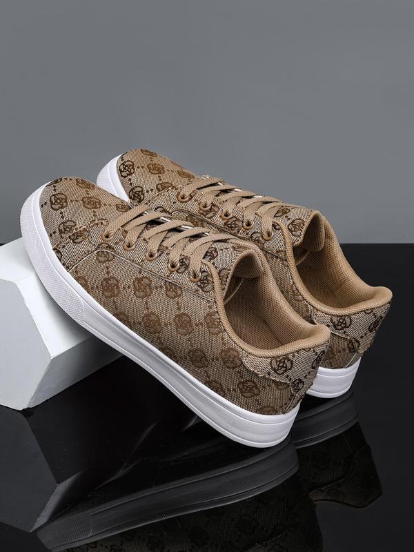 Men's Fashionable Floral Pattern Lace Up Low Top Sneakers, Casual Comfortable Breathable Sports Shoes, Male All-match Round Toe Shoes for Daily Wear