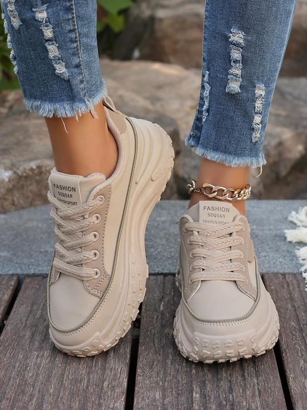 Women's Fashionable Letter Label Design Lace Up Platform Sneakers, Casual Comfortable Sports Shoes for Daily Wear, Perfect for Students and Outdoor Sports