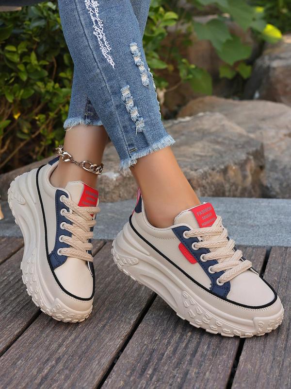 Women's Fashionable Letter Label Design Lace Up Platform Sneakers, Casual Comfortable Sports Shoes for Daily Wear, Perfect for Students and Outdoor Sports