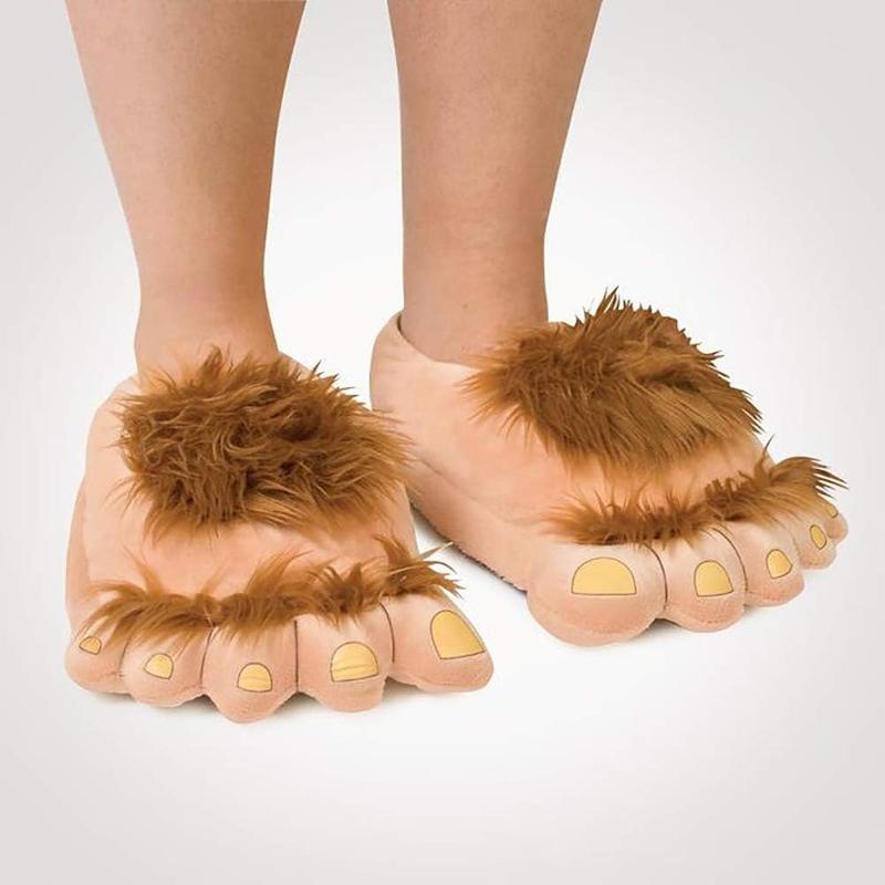 Men's Big Feet Furry Monster Adventure Slippers, Comfortable Novelty Warm Winter Hobbit Feet Costume Slippers for Adults (Men: US 11) Flipflop Footwear Slide Shoe