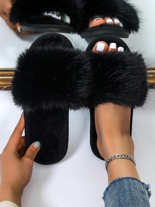 Women's Fashionable Fluffy Slippers for Women, Casual Comfortable Home Sandals for Fall & Winter, Fluffy Winter House Shoes for Indoor and Outdoor