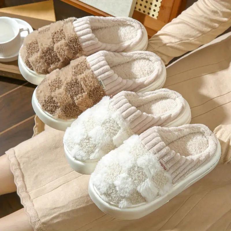 Outdoor Indoor Women Mens Plush Slippers for Women Men Plaid Cuff Slip On Warm Fuzzy Fleece Cute Plush Slipper House Shoes Cozy Memory Foam Checkered Home Shoes Non-Slip Christmas GiftsThanksgiving Gifts christmas 2024 ornament