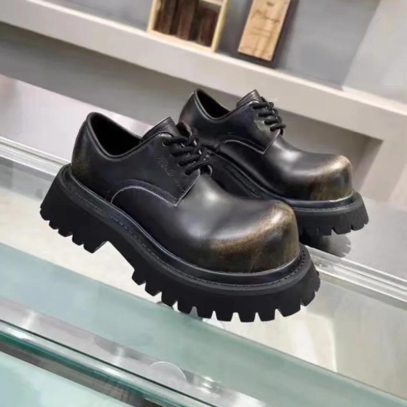 2024 Men women Leather Platform Oxfords Slip On Thick Male Derby Shoes Casual Loafers Mens Square Toe Formal Dress Shoes