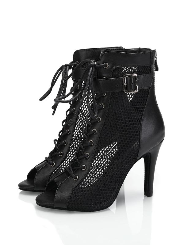 Women's Fashionable Lace up Hollow out Buckle Zip Back Design Stiletto Heeled Mesh Sandals, Elegant Peep Toe High Heel Sandals for Party, Daily Clothing Decor