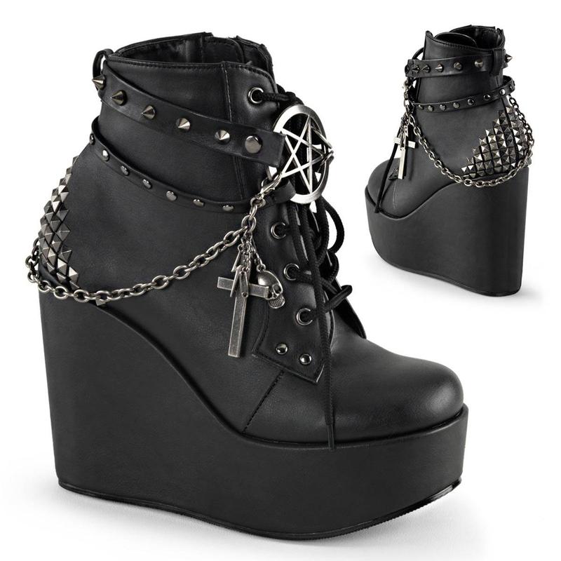 Demonia Poison-101 Black Vegan Leather Ankle Boots