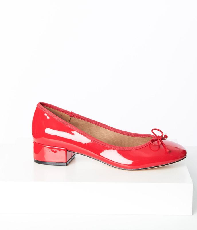 Red Patent Leatherette Ballet Kitten Heels