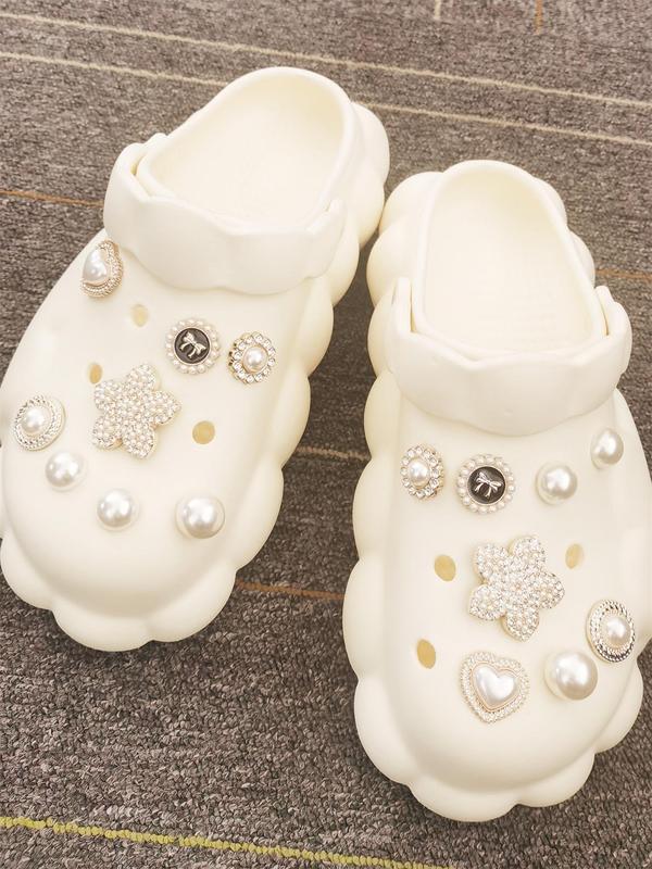 Faux Pearl & Rhinestone Decorated Shoe Charms, Elegant Flower & Heart Design Shoe Decoration Charms, Fashionable Shoes Decoration for Women & Girls