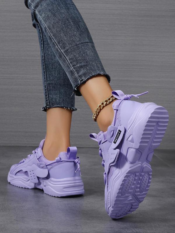 Women's Fashionable Solid Lace Up Sports Gym Sneakers, Casual Comfortable Sports Gym Shoes for Daily Wear, Female All-match Round Toe Sports Shoes for Daily Wear