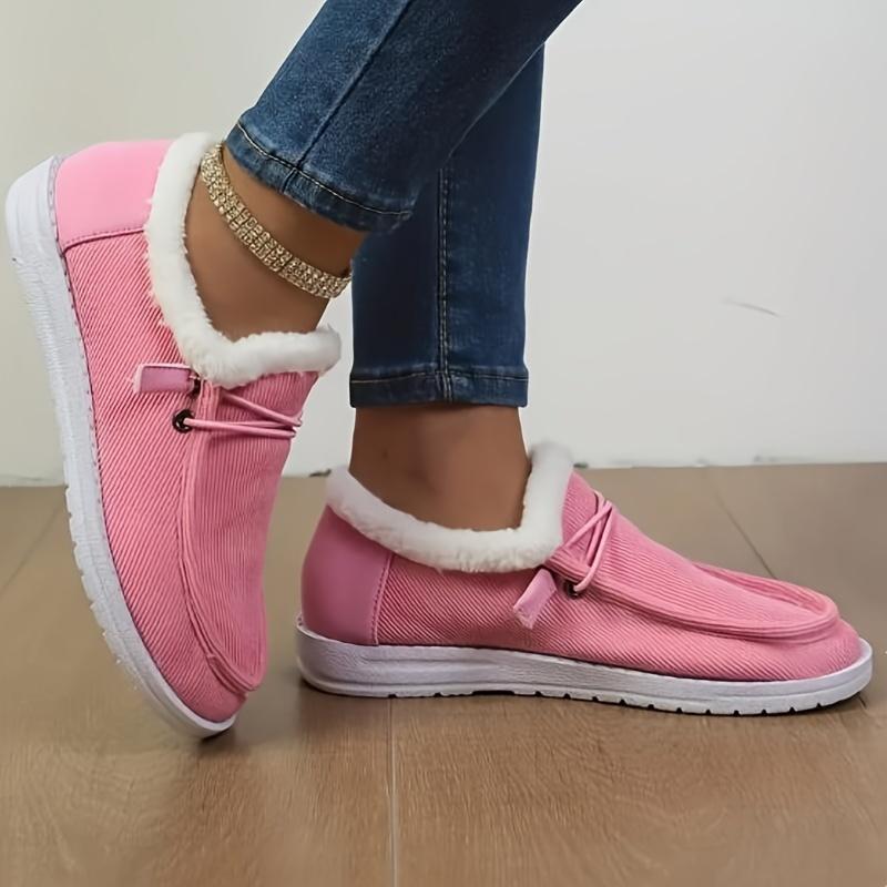 Women's Solid Color Lining Shoes, Fluffy Warm Flat Bottom Non-Slip Canvas Shoes, Plush Winter Comfortable Shoes