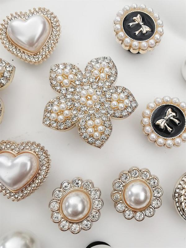 Faux Pearl & Rhinestone Decorated Shoe Charms, Elegant Flower & Heart Design Shoe Decoration Charms, Fashionable Shoes Decoration for Women & Girls