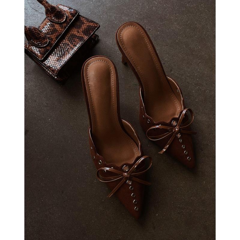 Sylvia Pump Heel Mules - Brown