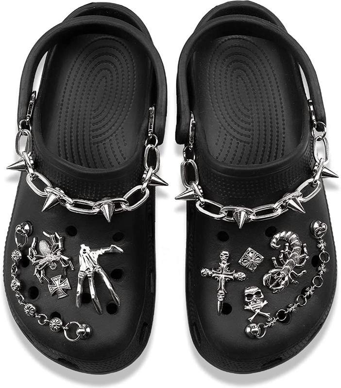 Goth Shoe Charms Goth Emo Accessories Punk Rivets Shoe Charms Y2K Shoe Charms for Woman and Man DIY Clog Sandals Chains for Shoe Decoratio