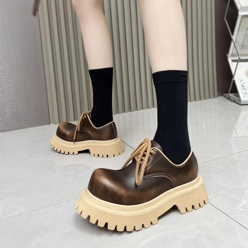 2024 Men women Leather Platform Oxfords Slip On Thick Male Derby Shoes Casual Loafers Mens Square Toe Formal Dress Shoes