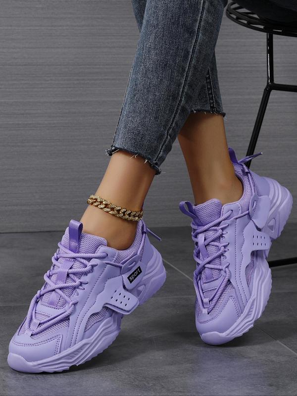 Women's Fashionable Solid Lace Up Sports Gym Sneakers, Casual Comfortable Sports Gym Shoes for Daily Wear, Female All-match Round Toe Sports Shoes for Daily Wear