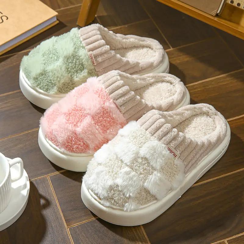 Outdoor Indoor Women Mens Plush Slippers for Women Men Plaid Cuff Slip On Warm Fuzzy Fleece Cute Plush Slipper House Shoes Cozy Memory Foam Checkered Home Shoes Non-Slip Christmas GiftsThanksgiving Gifts christmas 2024 ornament