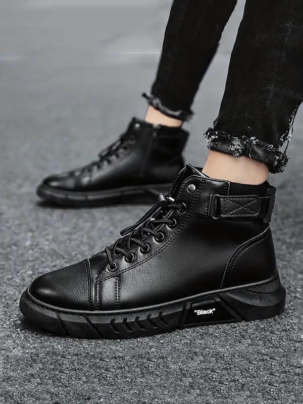 Men's Fashion Solid Lace up Ankle Boots, Summer Vacation Casual Outdoor Trendy Matching Boots, Male All-match Classic Round Toe Winter Shoes for Daily Wear