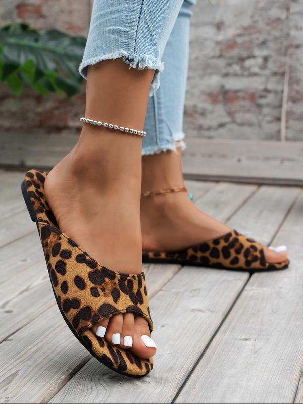 Women's Fashion Leopard Print Flat Sandals, Casual Comfortable Open Toe Slide Sandals for Summer, Female All-match Shoes for Daily Wear