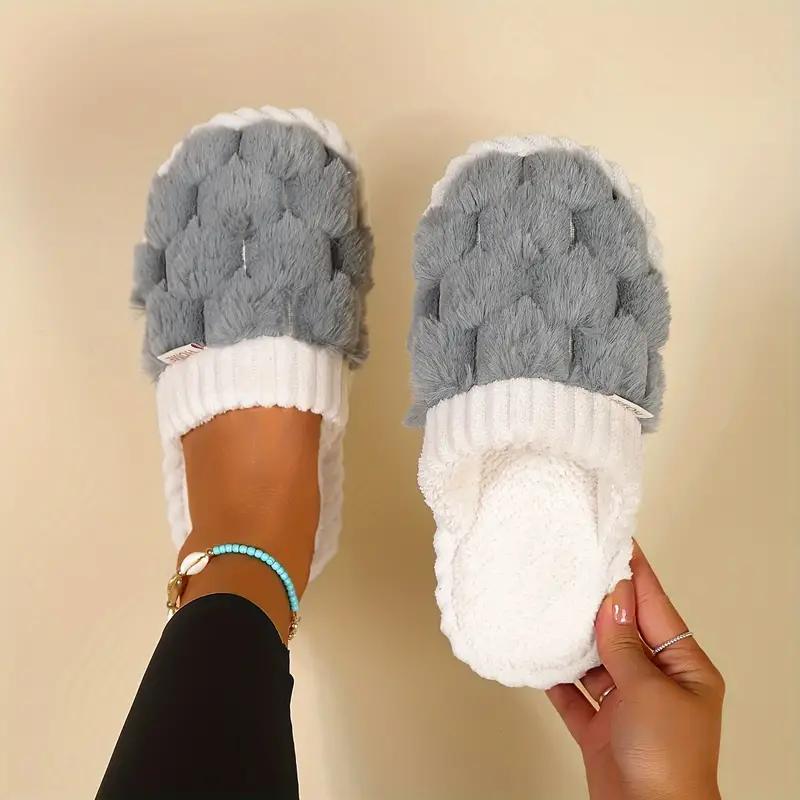 Female simple plaid plush slippers, casual soft and comfortable home slippers, Plaid slippers Shoe