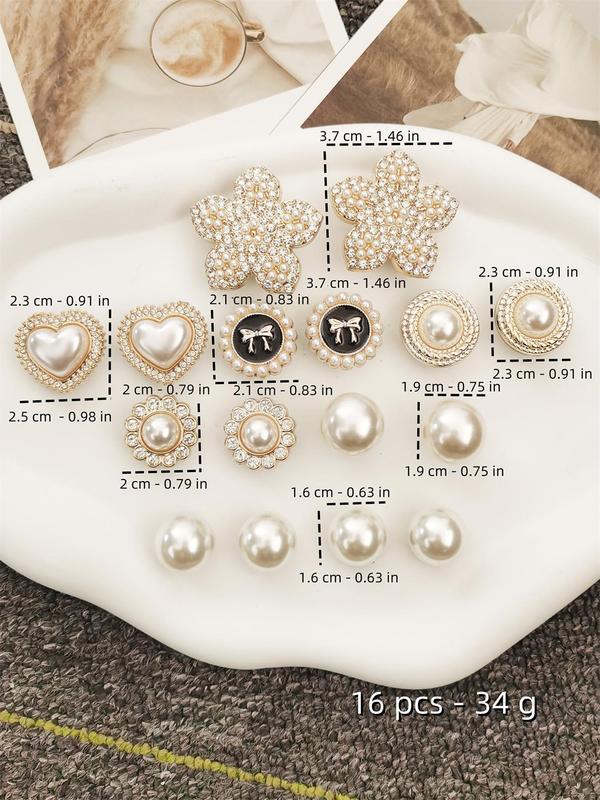 Faux Pearl & Rhinestone Decorated Shoe Charms, Elegant Flower & Heart Design Shoe Decoration Charms, Fashionable Shoes Decoration for Women & Girls