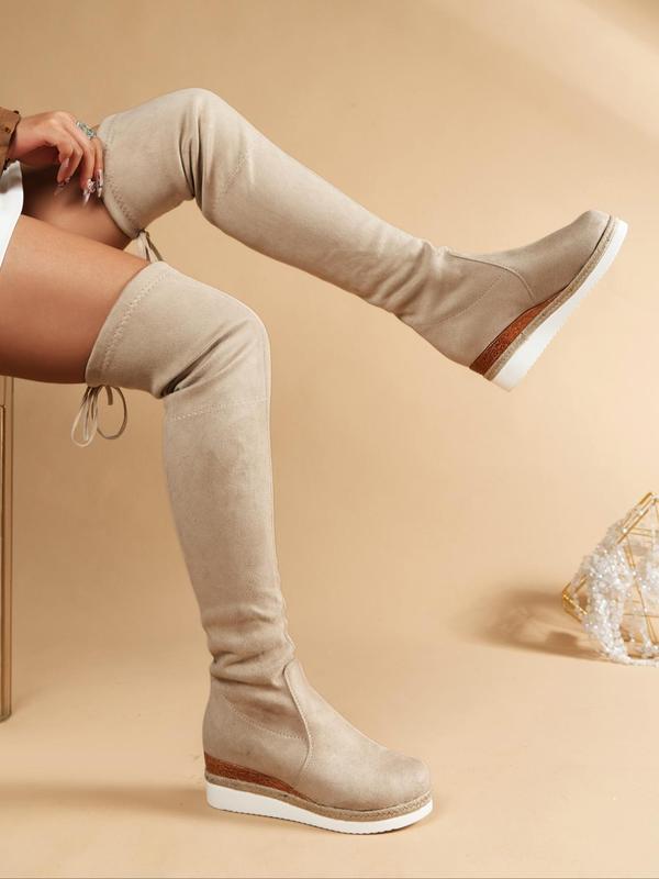 Women's Elegant Minimalist Solid Over The Knee Boots, Fashionable Wedge Boots for Daily Wear, Trendy All-match Wedge Boots for Fall & Winter,  Boots for Fall 2024