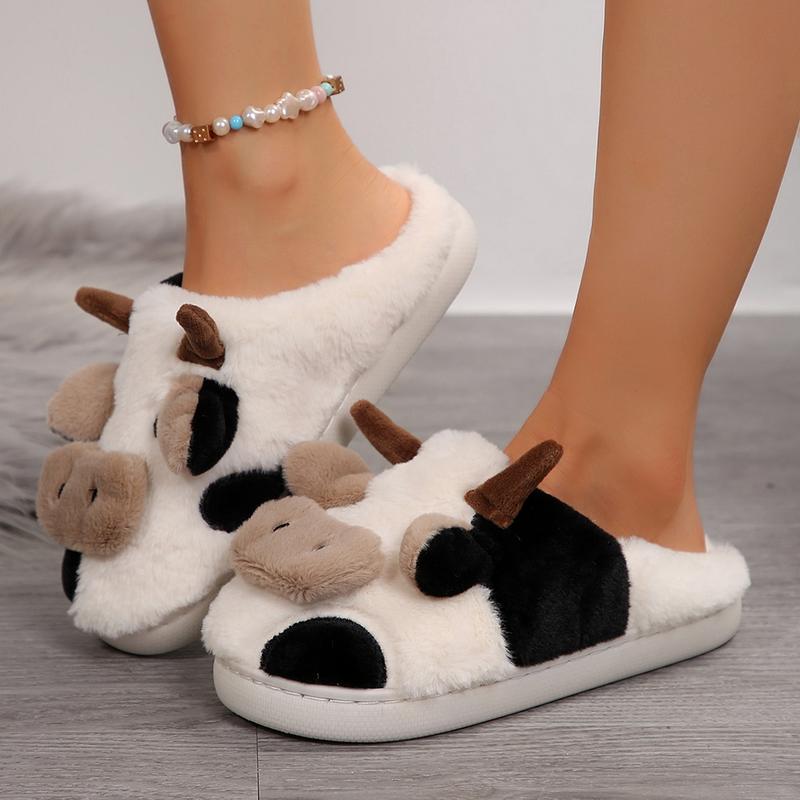 Cow Slippers,slippers for Women Men,Cute Fuzzy Slippers, Womens Mens Kawaii Animal Cartoon Cotton Plush House Slippers,Cloud Bedroom Winter House Shoes for Indoor