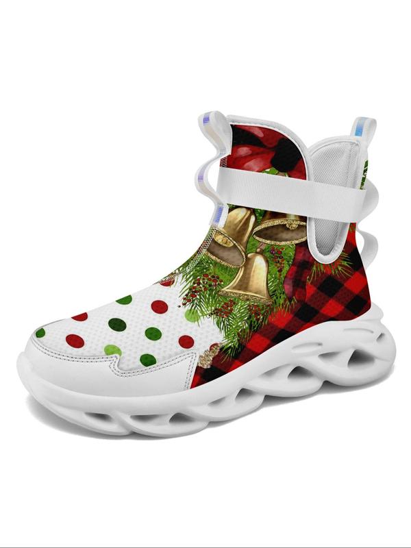 Men's Christmas Themed Bow Print High Top Sneakers, Casual Comfortable Breathable Lightweight Non-slip Sports Running Shoes, Male All-match Round Toe Shoes for Daily Wear