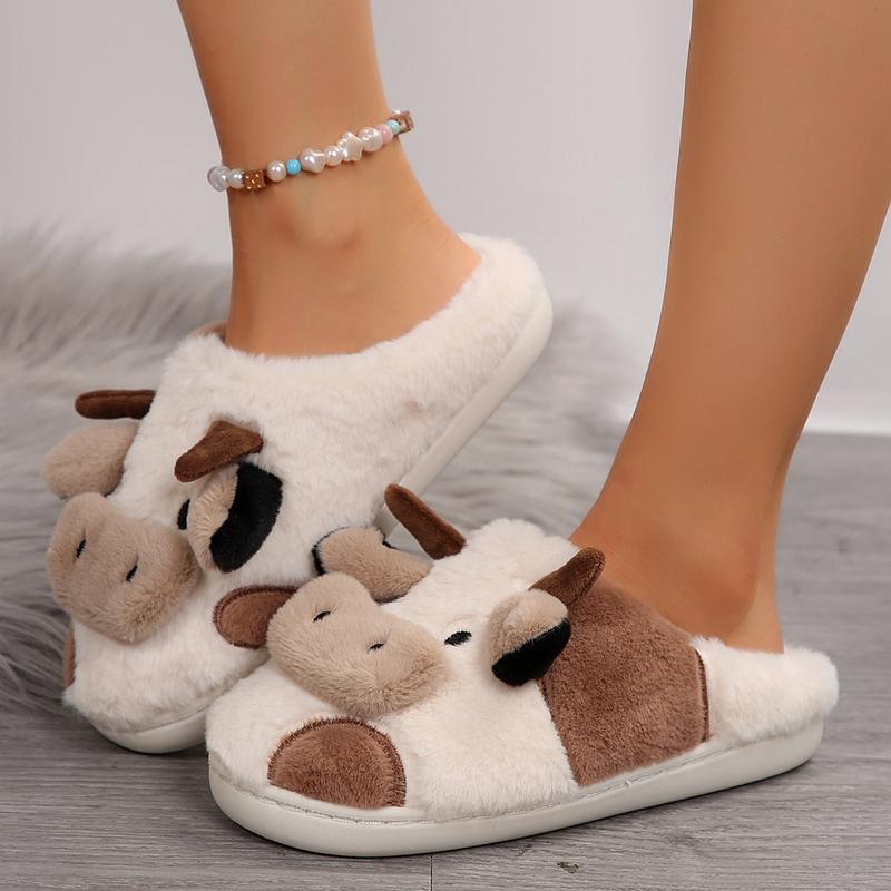 Cow Slippers,slippers for Women Men,Cute Fuzzy Slippers, Womens Mens Kawaii Animal Cartoon Cotton Plush House Slippers,Cloud Bedroom Winter House Shoes for Indoor