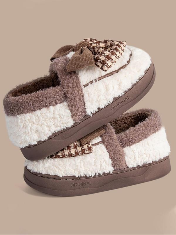 Women's Cute Bowknot Design Plush Slippers, Casual Soft Comfortable Home Slippers, Warm Slippers for Indoor & Outdoor Use for All Seasons