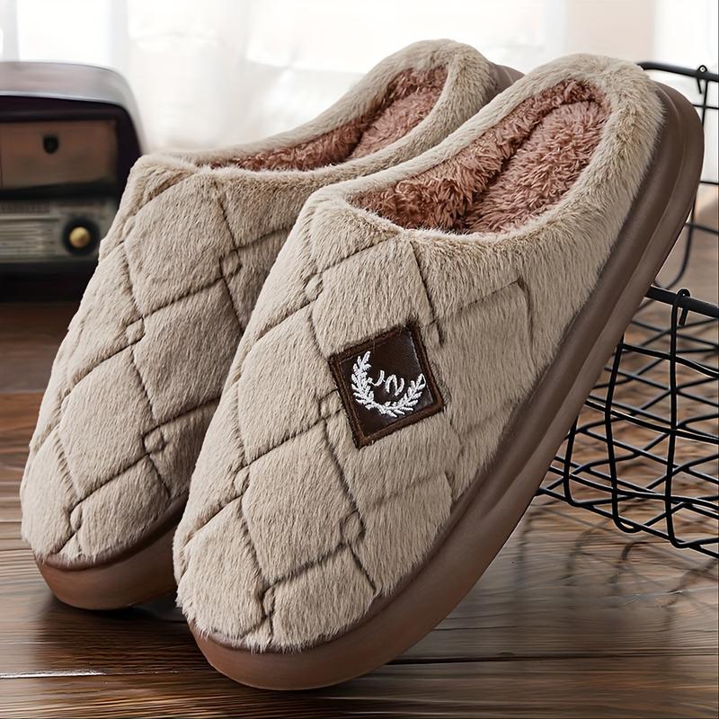 Cozy Winter Fuzzy Plaid Slippers for Men - Warm Non-Slip Memory Foam Indoor Home Shoes with Superior Grip