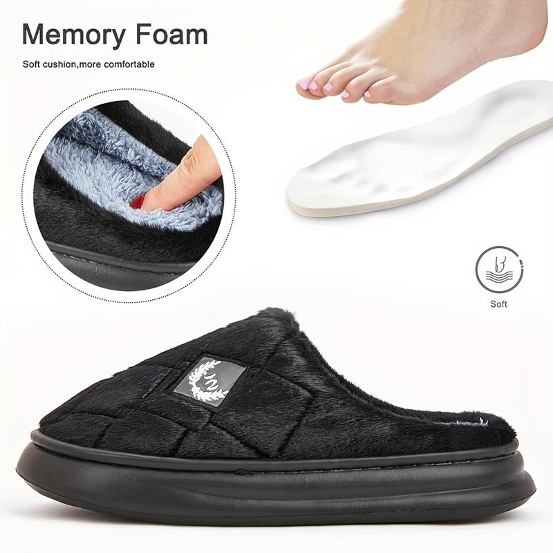 Cozy Winter Fuzzy Plaid Slippers for Men - Warm Non-Slip Memory Foam Indoor Home Shoes with Superior Grip