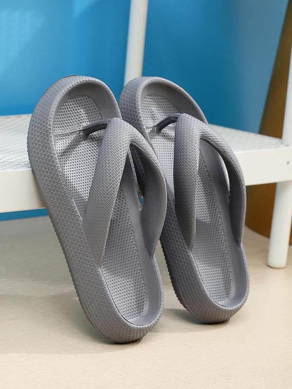 Summer 2024 Simple Plain Textured Thick Sole Non-slip Flip Flops Comfort Sandals, Casual Vacation Beach Walking Shoes for Beach Holiday Vacation, Indoor Home Slippers Footwear