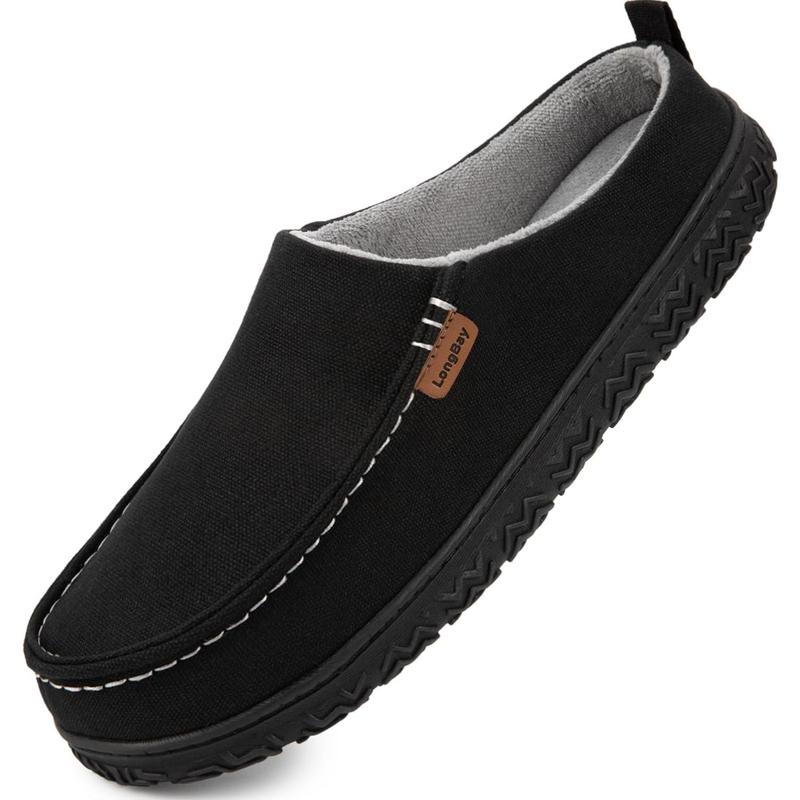 Men's Canvas Moccasin Slippers Slip on Memory Foam Clog House Shoes for Indoor Outdoor