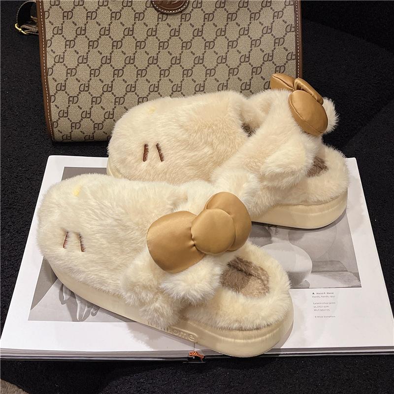 Cute Furry Hello Kitty Fur Slipper New Simple and Comfortable Home Outdoor All-Matching Toe Cap Slipper