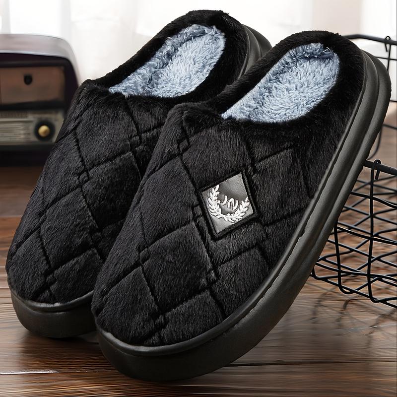 Cozy Winter Fuzzy Plaid Slippers for Men - Warm Non-Slip Memory Foam Indoor Home Shoes with Superior Grip