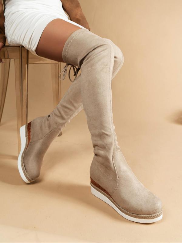 Women's Elegant Minimalist Solid Over The Knee Boots, Fashionable Wedge Boots for Daily Wear, Trendy All-match Wedge Boots for Fall & Winter,  Boots for Fall 2024