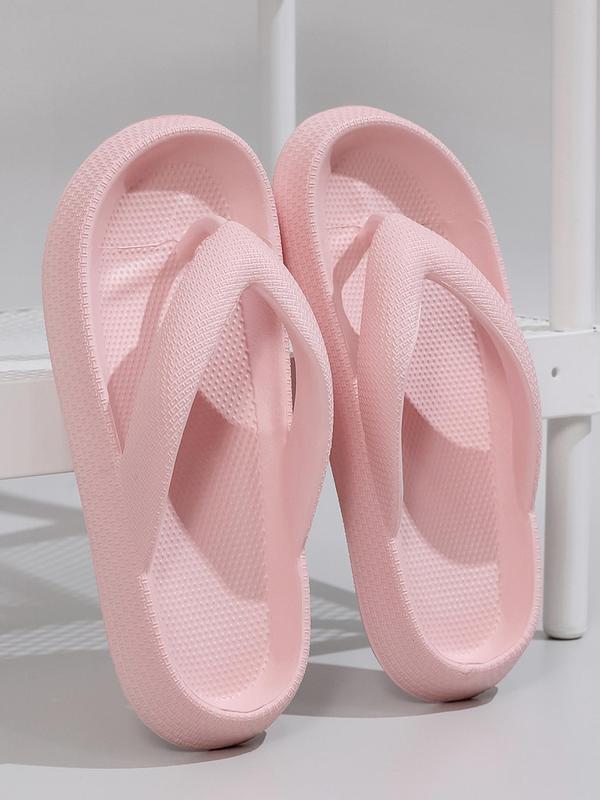 Summer 2024 Simple Plain Textured Thick Sole Non-slip Flip Flops Comfort Sandals, Casual Vacation Beach Walking Shoes for Beach Holiday Vacation, Indoor Home Slippers Footwear