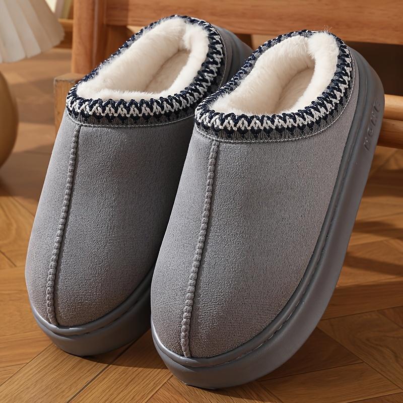 Men's Fashion Slippers, Male and Female Couples Indoor Outdoor Thermal Cotton Slippers, Simple Style, Bottomless, Wool Plush Fabric, Fabric Lining, Rubber Sole, round Toe, Suitable for Four Seasons