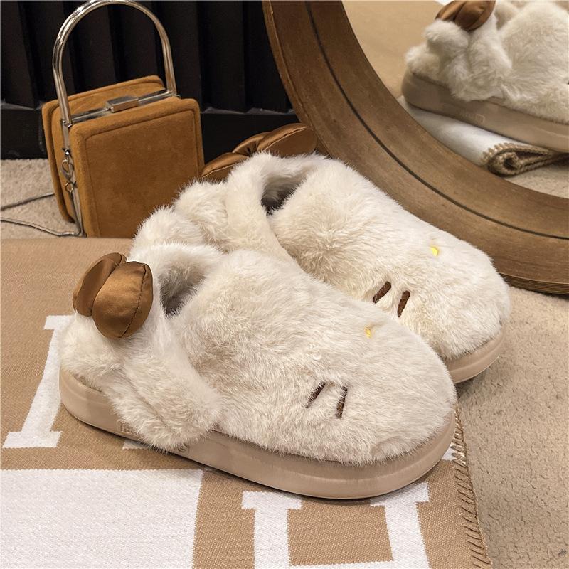 Cute Furry Hello Kitty Fur Slipper New Simple and Comfortable Home Outdoor All-Matching Toe Cap Slipper