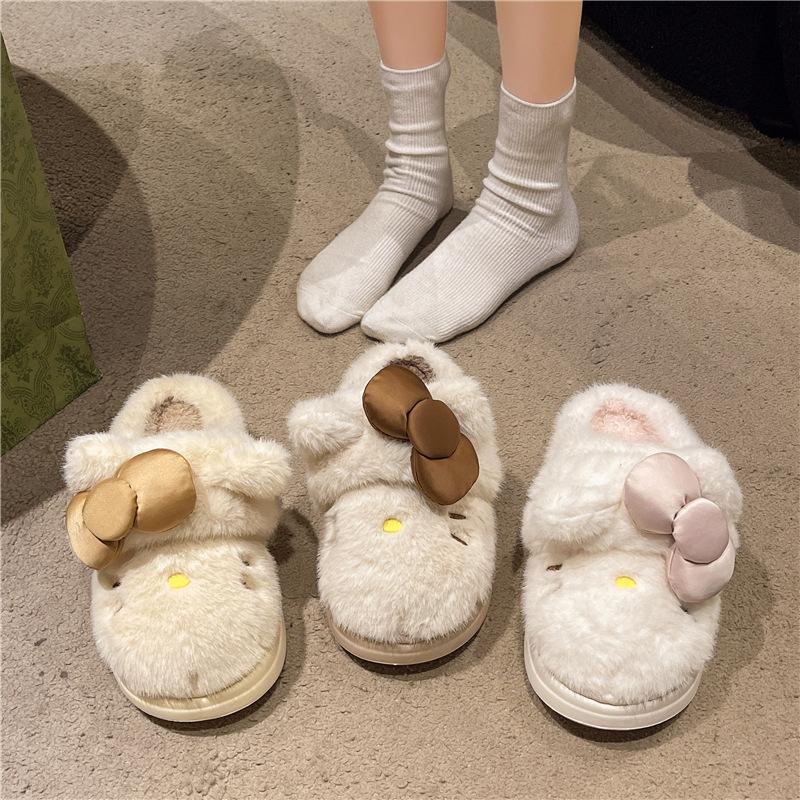 Cute Furry Hello Kitty Fur Slipper New Simple and Comfortable Home Outdoor All-Matching Toe Cap Slipper