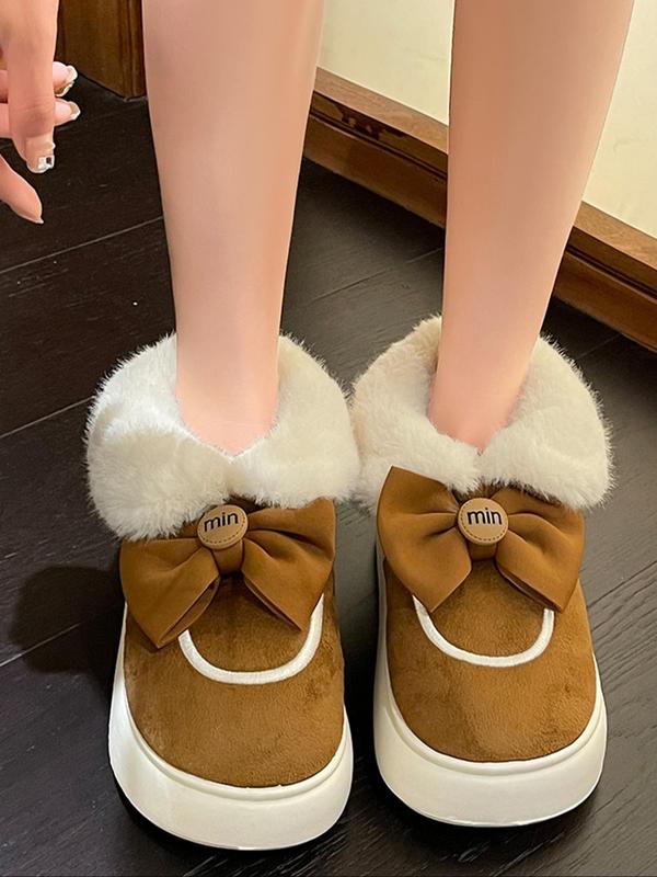 Women's Cute Bowknot Design Plush Slippers, Casual Soft Comfortable Home Slippers, Warm Slippers for Indoor & Outdoor Use for All Seasons