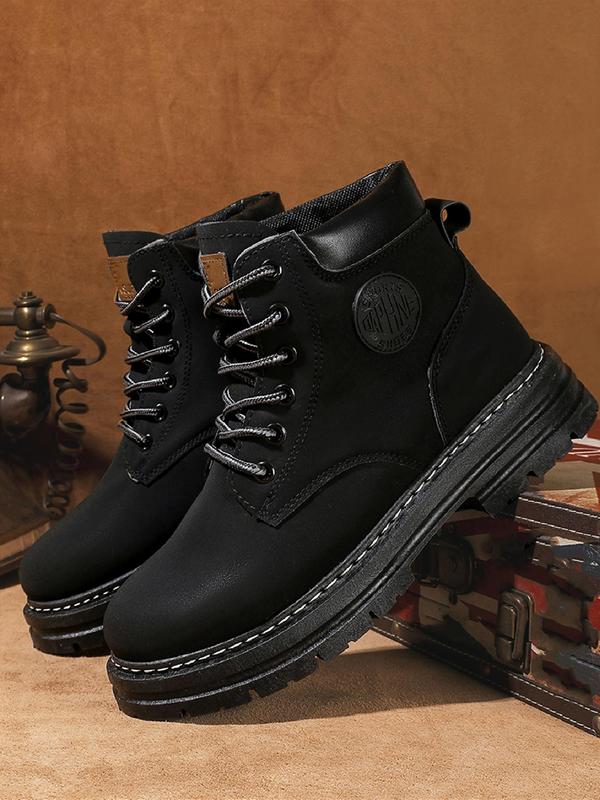 Men's 1 Pair Fashionable Casual Round Toe Lace up Front Ankle Boots, Simple Design Solid Color Workwear Boots for Daily Wear, Trendy All-match Boots