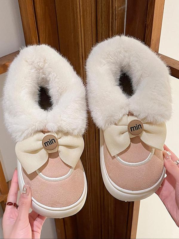 Women's Cute Bowknot Design Plush Slippers, Casual Soft Comfortable Home Slippers, Warm Slippers for Indoor & Outdoor Use for All Seasons