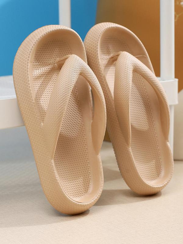 Summer 2024 Simple Plain Textured Thick Sole Non-slip Flip Flops Comfort Sandals, Casual Vacation Beach Walking Shoes for Beach Holiday Vacation, Indoor Home Slippers Footwear