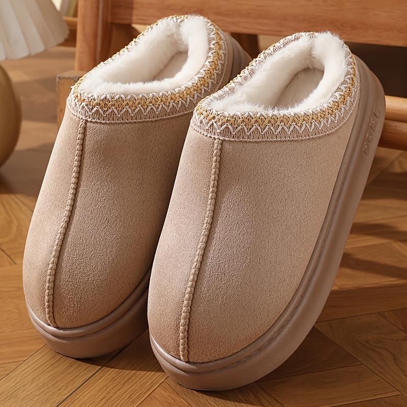 Men's Fashion Slippers, Male and Female Couples Indoor Outdoor Thermal Cotton Slippers, Simple Style, Bottomless, Wool Plush Fabric, Fabric Lining, Rubber Sole, round Toe, Suitable for Four Seasons