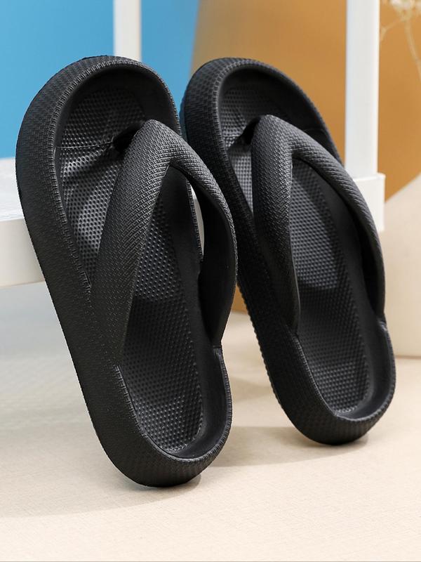 Summer 2024 Simple Plain Textured Thick Sole Non-slip Flip Flops Comfort Sandals, Casual Vacation Beach Walking Shoes for Beach Holiday Vacation, Indoor Home Slippers Footwear