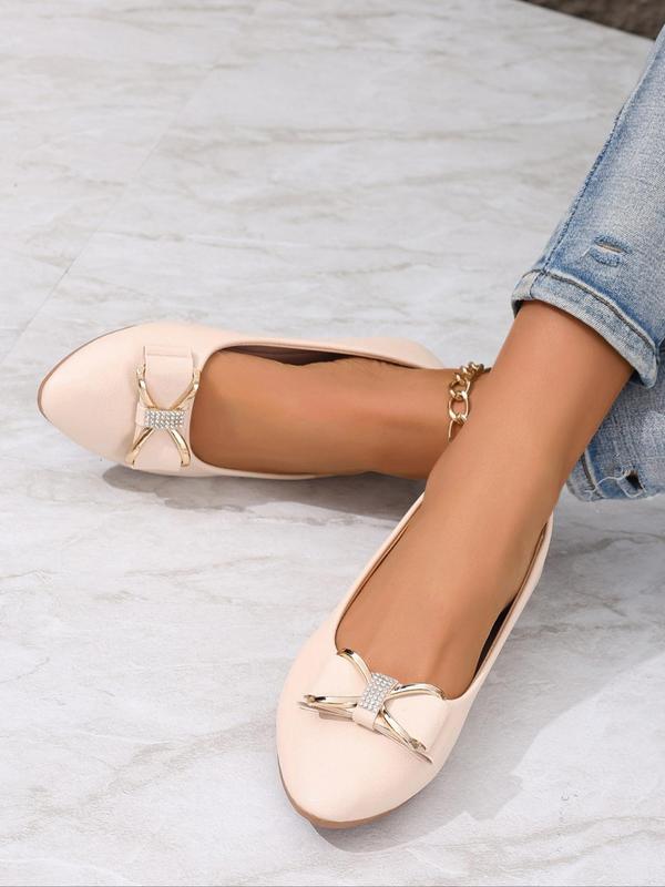 Women's Rhinestone Decor Bowknot Design Slip on Wedge Shoes, Fashionable Bow Decor Flat Shoes for Daily Wear, Comfortable and Versatile Shoes for Women