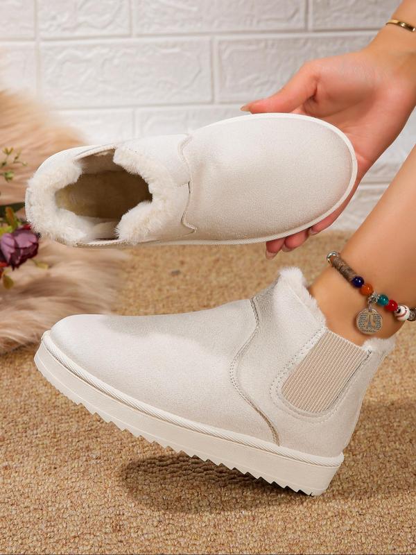 Women's Fashionable Solid Color Plush Lining Snow Boots, Casual Comfortable Warm Ankle Boots for Winter, Female All-match Round Toe Shoes for Daily Wear