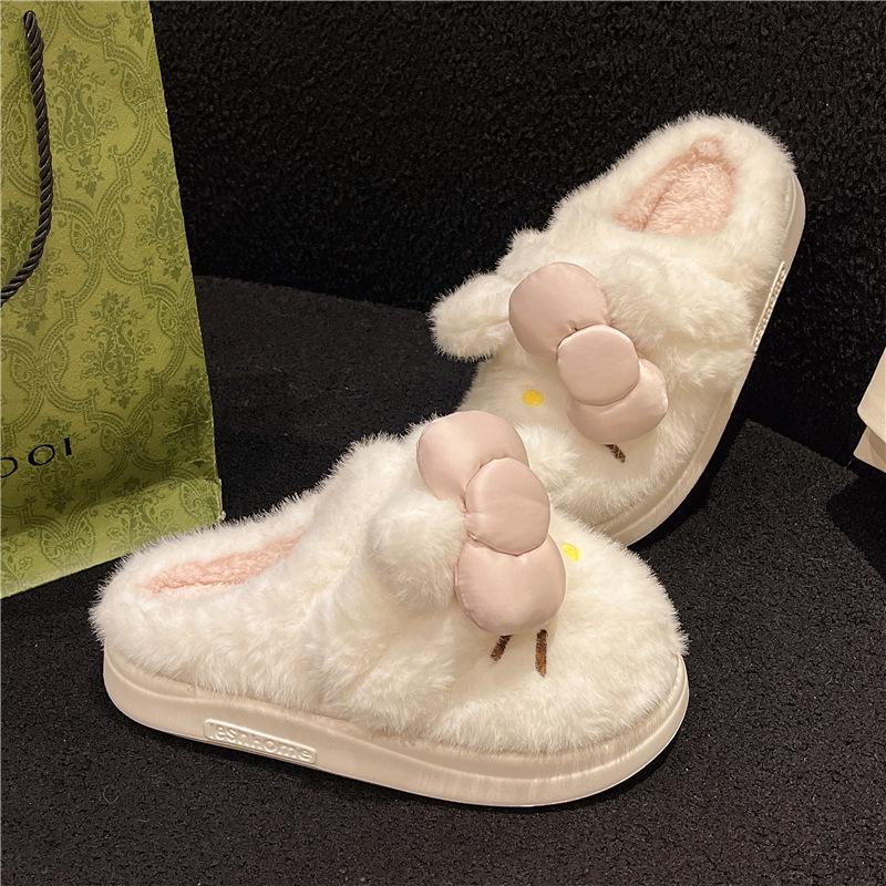 Cute Furry Hello Kitty Fur Slipper New Simple and Comfortable Home Outdoor All-Matching Toe Cap Slipper