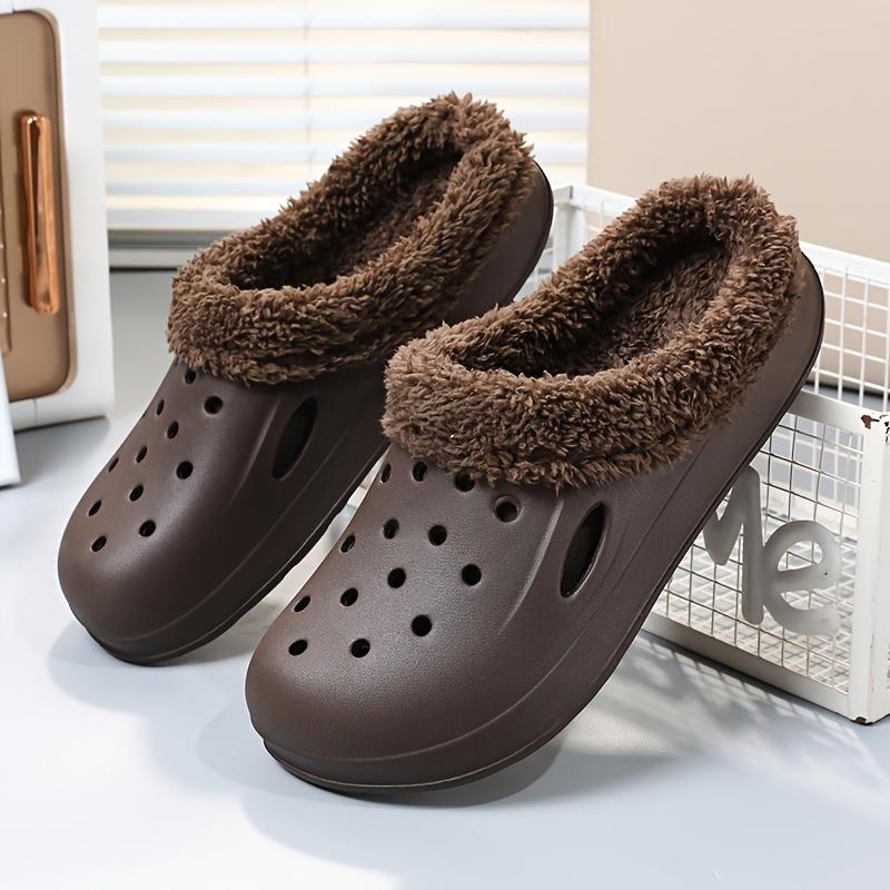 Cozy Plush Men's Slides - Warm, Non-Slip Slip-On Clogs for Indoor Outdoor Comfort, Casual Solid Color with Round Toe for Fall & Winter